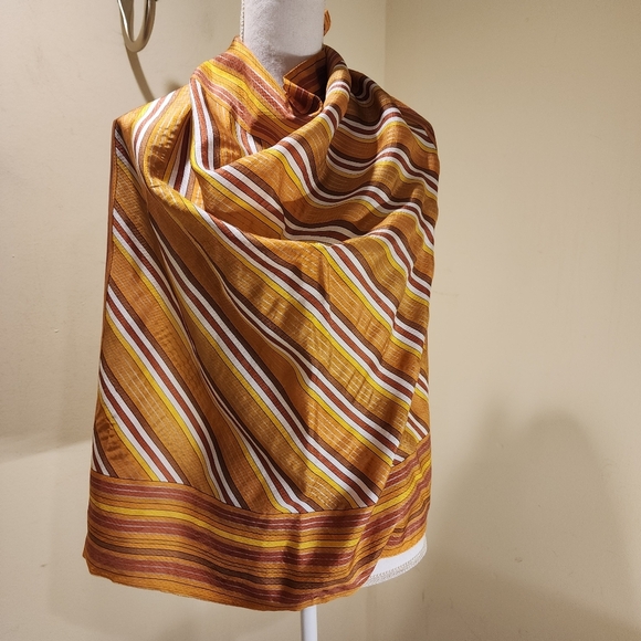 Oscar de la Renta 100% Silk Striped Neck Scarf 30" x 30" - Picture 2 of 12